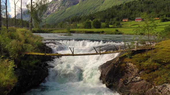 Suspension Bridge over the Mountain River, Norway