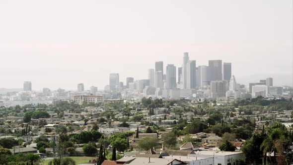 Panning view of Los Angeles with a smoggy sky