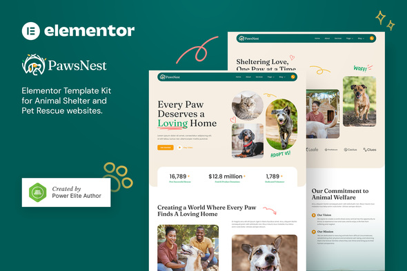 PawsNest – Animal Shelter & Pet Rescue Elementor Template Kit