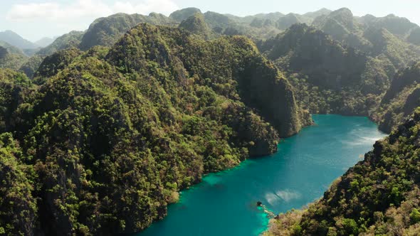 Mountain Lake Kayangan on Tropical Island, Philippines, Coron, Palawan