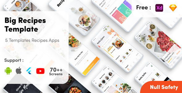 Recipe App - Get Recipes UI KITS template flutter 3.0 Cooking app Android and IOS