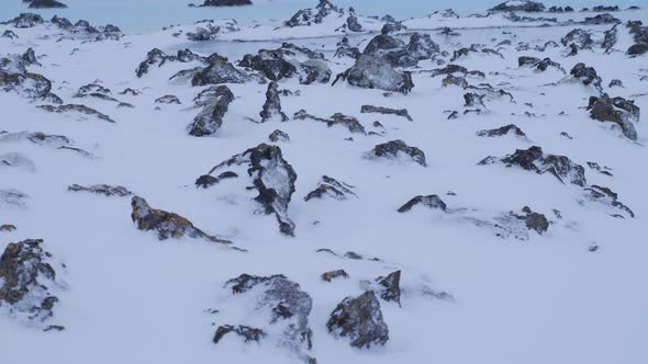 Iceland Snow Covered Lava Field In Winter With Sulfur Pool 1