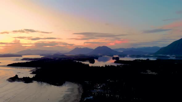 Tofino Vancouver Island Pacific Rim Coast Canada Beautiful Sunset at the Beach with Fog at Tofino