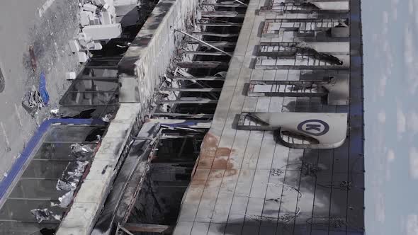 Vertical Video of a Destroyed Shopping Mall During the War in Bucha Ukraine