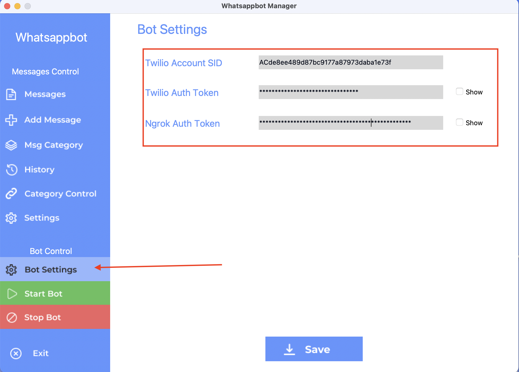 Bot Settings Page