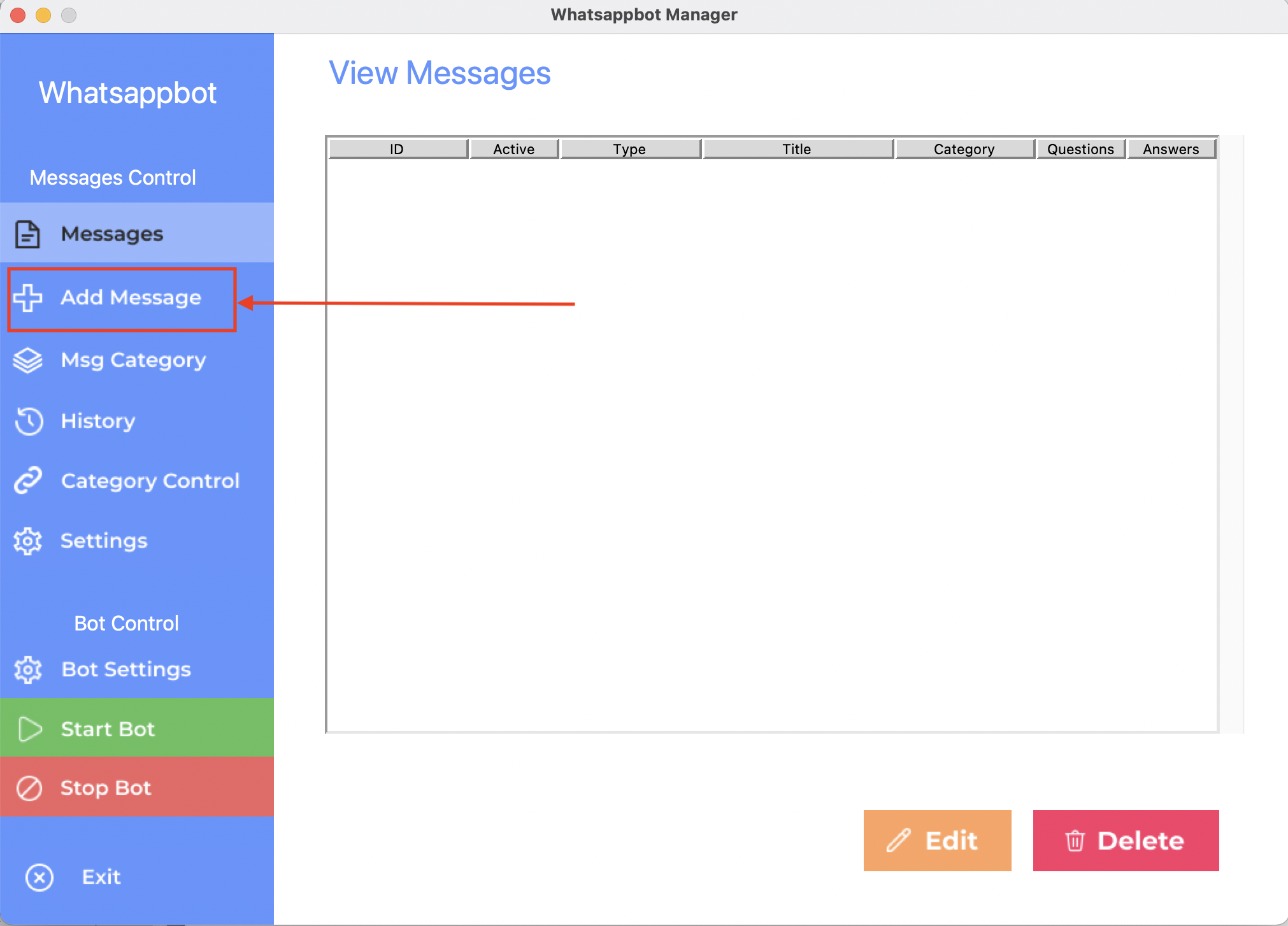 Open Add Message Page