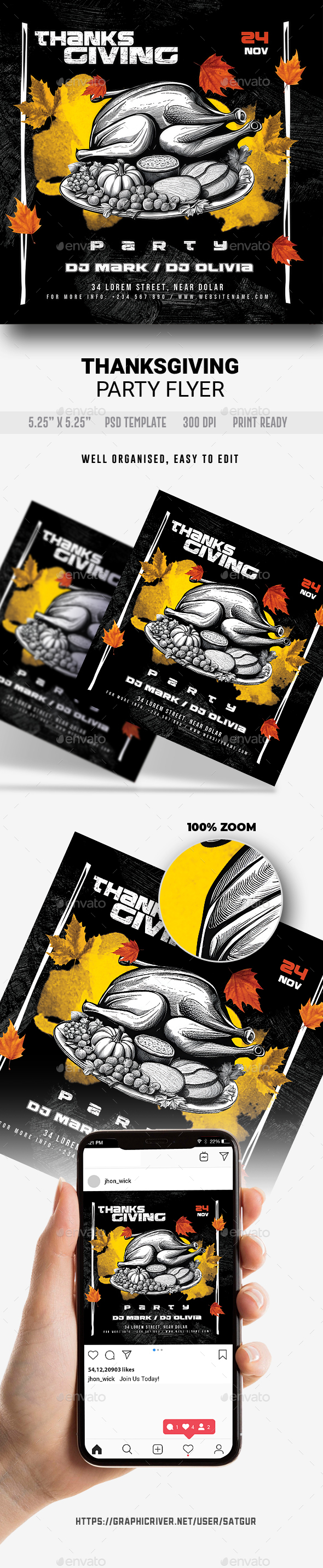 Thanksgiving Party Flyer Template PSD