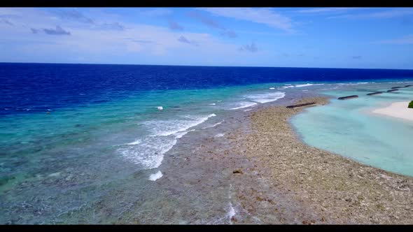 Aerial view scenery of perfect coastline beach time by clear sea with white sand background of a day