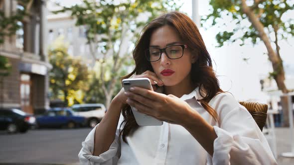 Business Female in Glasses White Shirt