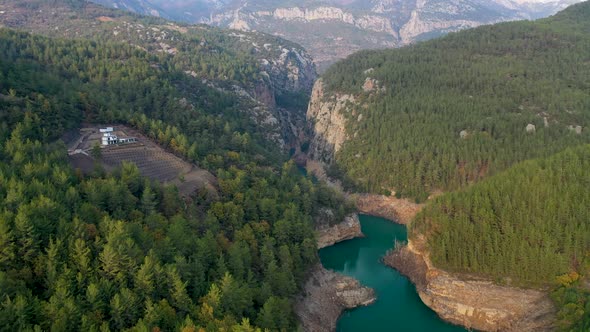 Mountain River High in the Mountains Aerial View 4 K