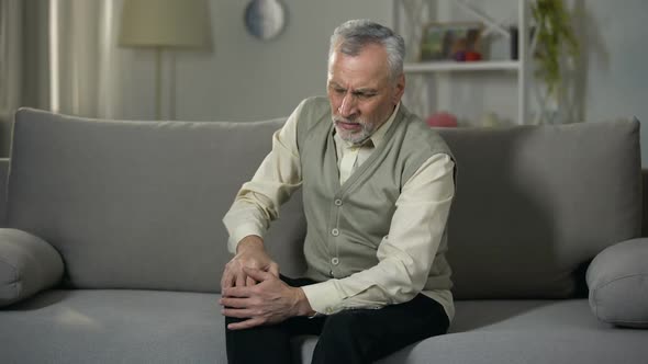 Old Man Rubbing Knee, Suffering Joint Pain, Senior Arthritis, Osteoporosis