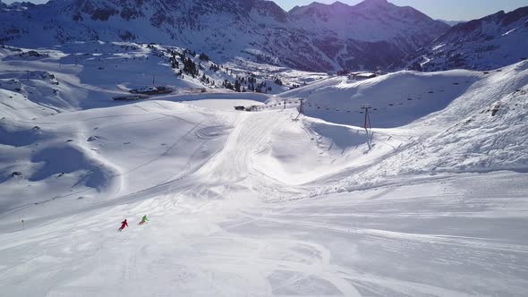 Aerial View Couple Skiing