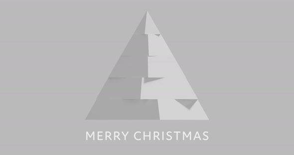 Animation of the words Merry Christmas & Happy New Year and Christmas tree on white background alt