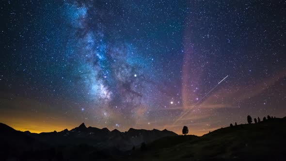 Astro Time Lapse Milky Way Galaxy Stars Rotating Over the Alps