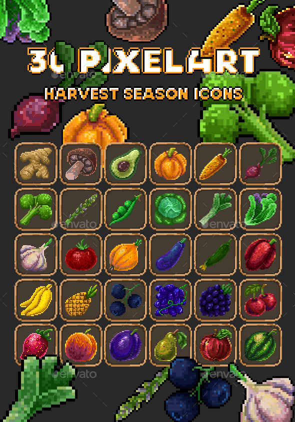 30 Pixel Art Harvest Season Icons