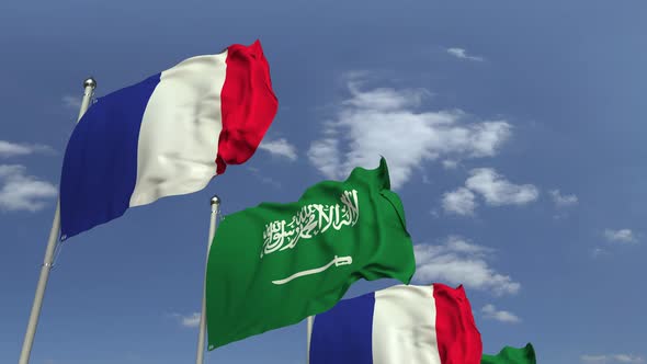 Flags of Saudi Arabia and France at International Meeting