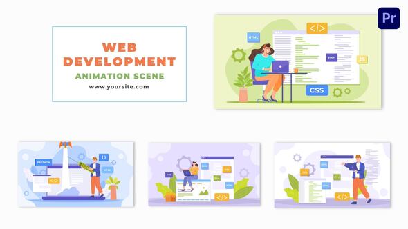 Flat 2D Character Web Development Workflow Animation Scene