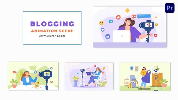 Flat Design Vector Character Blogging Animation Scene