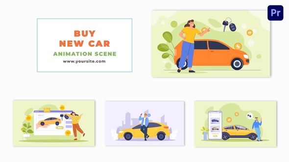 Buying New Car Flat Design Character Animation Scene