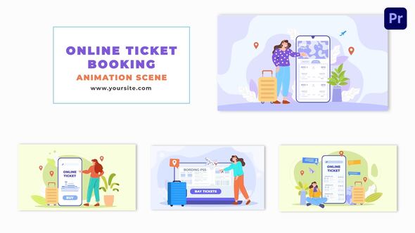 New 2D Design Online Travel Ticket Booking Animation Scene