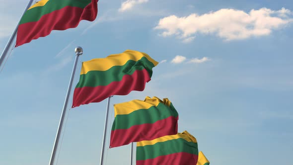 Row of Waving Flags of Lithuania