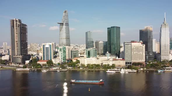 Aerial view downtown Bitexco District 1, in Ho Chi Minh city