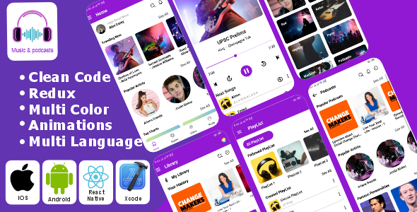 Music App - Podcast App | Music Player App | Multi Language React Native iOS/Android App Template
