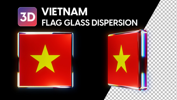 Vietnam Flag Icon Badge 3D Cube Rounded Asia Asean Glass Dispersion Realistic Loop Rotation 360