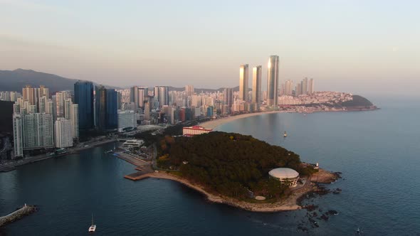 Korea Busan Haeundae Downtown Building Dongbaekseom Island Nurimaru Aerial View