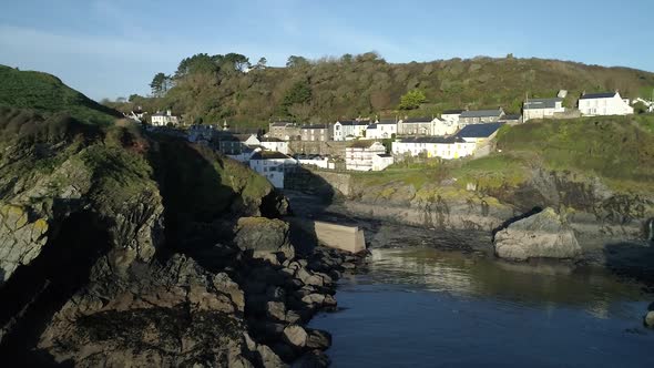 The coastal village of Portloe on the Roseland Peninsula in Cornwall, aerial shot