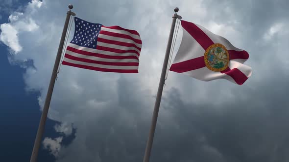 Waving Flags Of The United States And Florida State Flag 2K