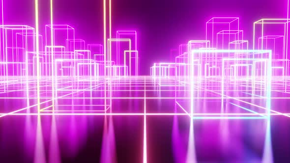 Abstract Cyber Cubic Style Glow Neon 01 HD