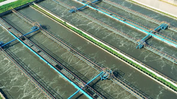 Top View of Wastewater Cleaning Facilities with Pipes