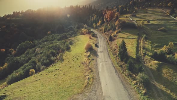 Mountain Hill Country Road Car Drive Aerial View