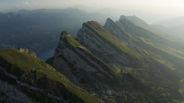 Aerial view of a mountain landscape, Unterwasser, Switzerland.