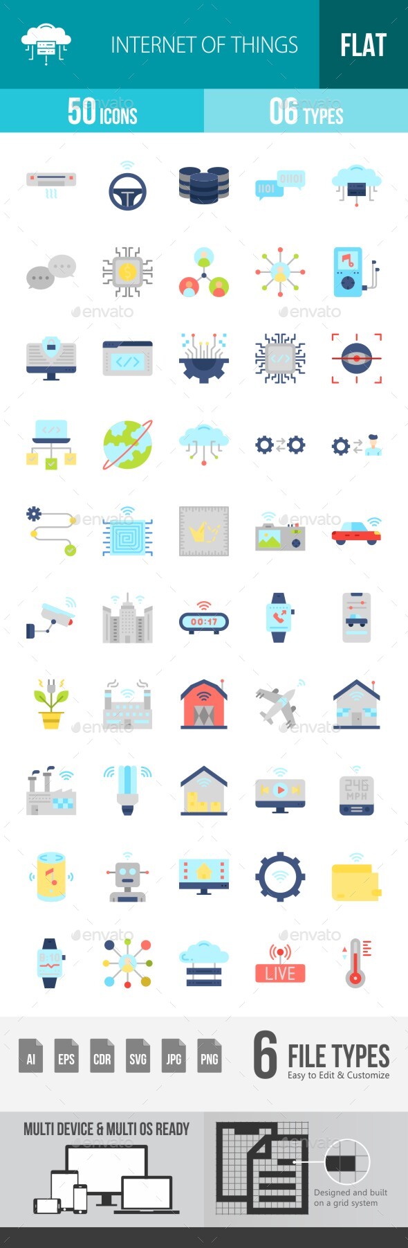 Internet Of Things Flat Multicolor Icons