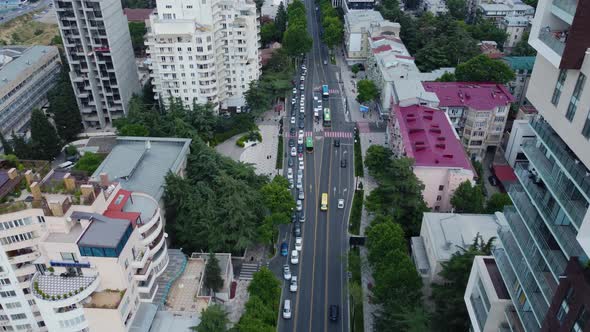 Bus Stop Aerial Shoot - Traffic in the city