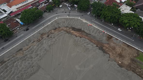 Aerial view of the Yogyakarta Palace (Keraton) field which is being replaced by white sand to mainta