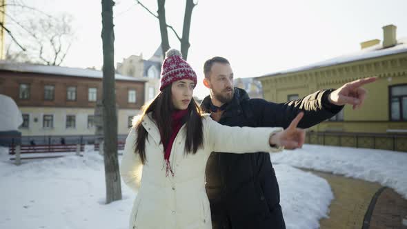 Happy Romantic Couple on a Date at Sunny Winter Day