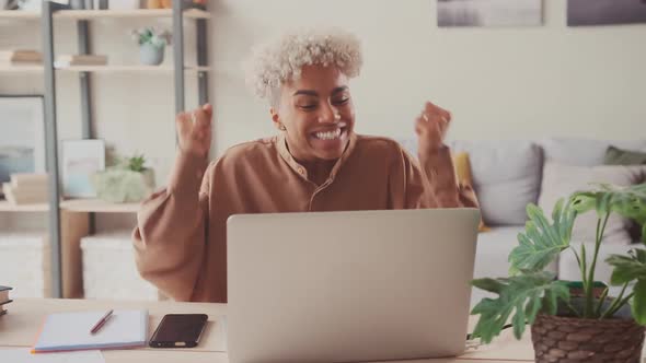 Excited African Woman Feeling Winner Rejoicing Online Win Got Job Opportunity