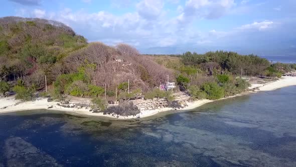 Mysterious sunset bar directly on the beach Dramatic aerial view flight panorama overview drone foo