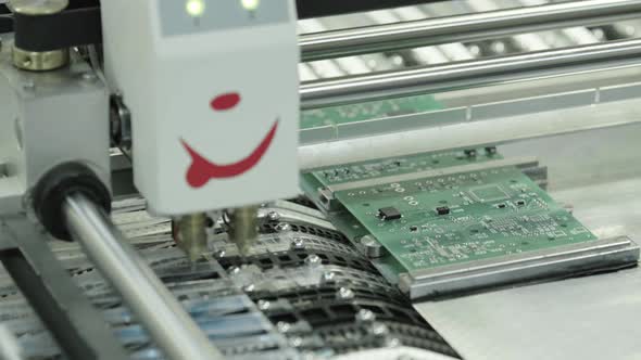 Production of Electronic Board. Close-up.