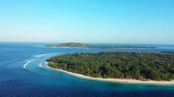 Aerial, Gilli Islands And Coral Reefs Atoll In The Ocean, tropical summer vacation background. Bali