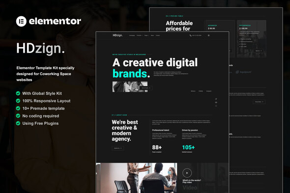 HDzign - Dark Digital Agency Elementor Template Kit