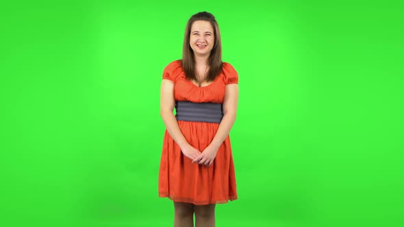 Cute Girl Bursting with Laughter Being in Positive. Green Screen