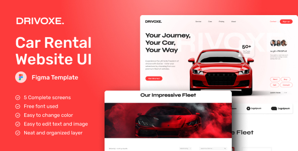 Drivoxe - Car Rental Website UI Figma Template