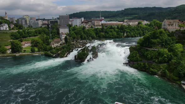 The Rhine Falls (Rheinfall) in Switzerland, Europe - aerial view