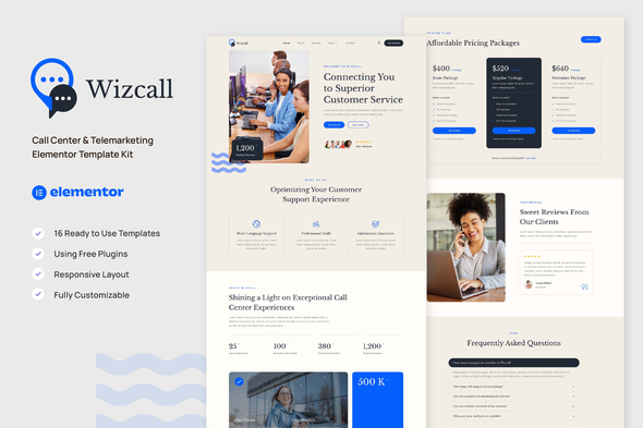 Wizcall - Call Center & Telemarketing Elementor Template Kit