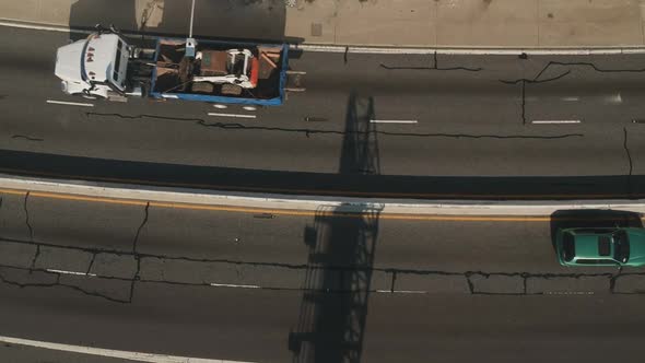 Afternoon drone view above the Pacific Coast Highway near the Santa Monica Beach, California. ( DJi