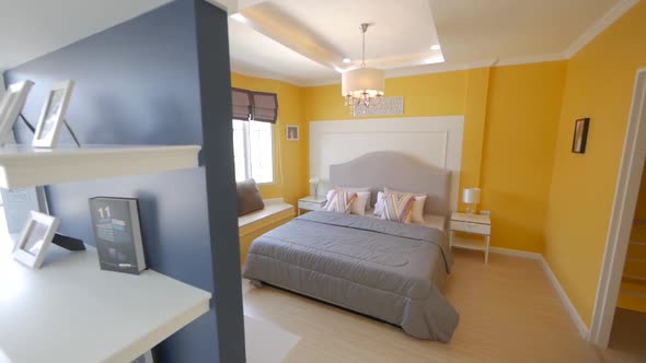 Yellow and Blue Wallpaper Master Bedroom Decoration Idea